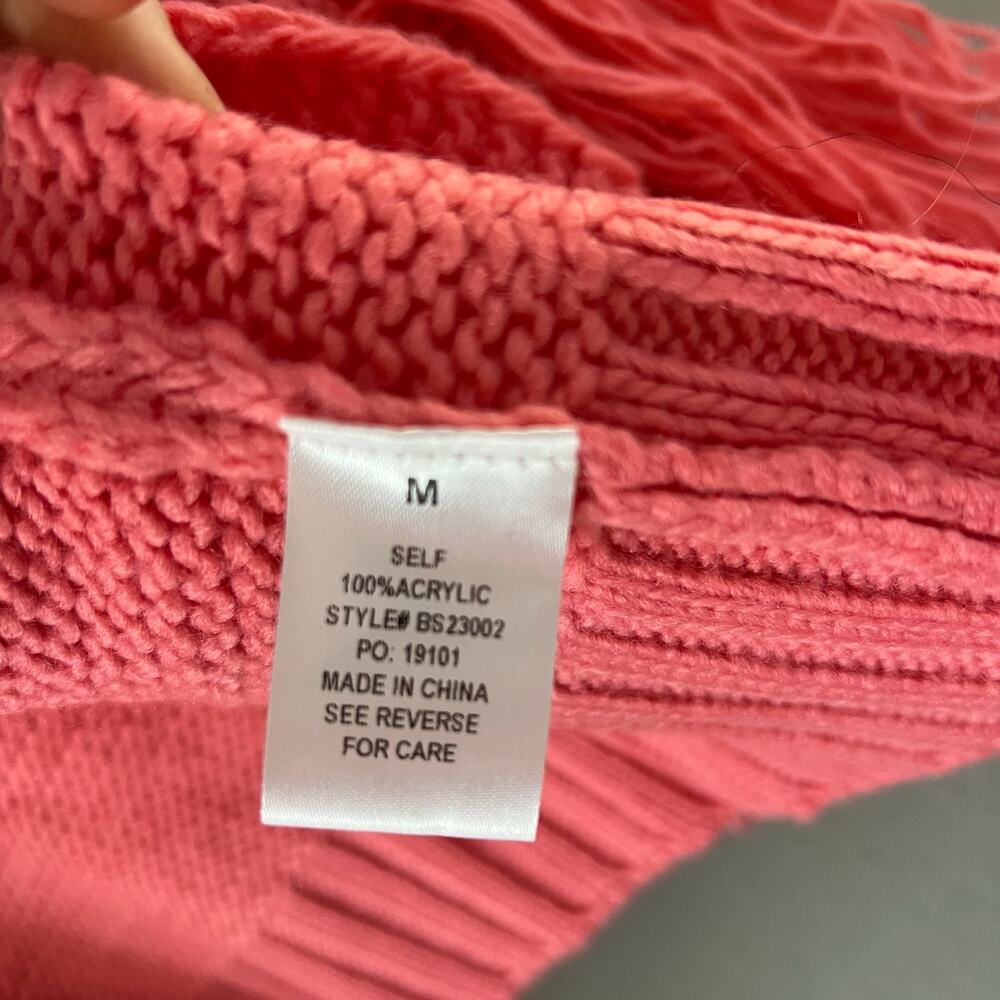 NWT BaeVely Pink Fringe Open Front Sweater Cardigan‎ Women's M Oversized - Picture 4 of 6